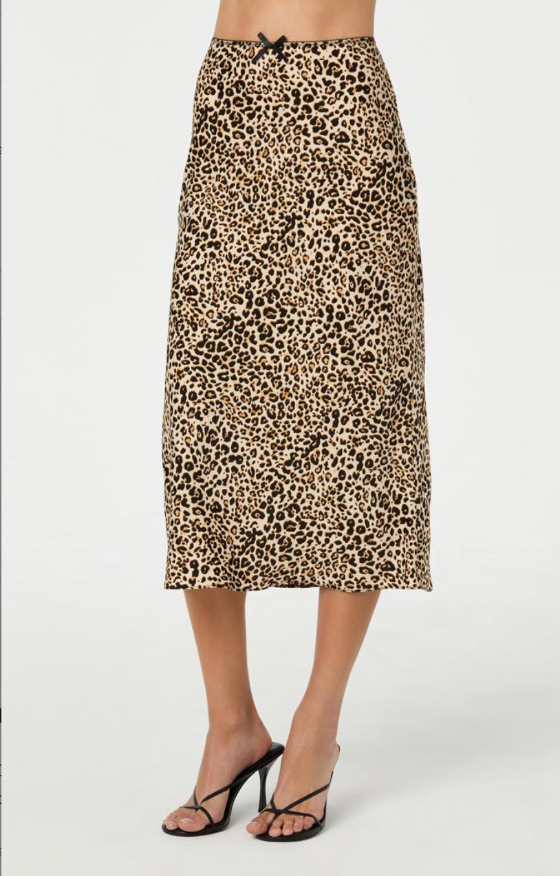 Leo Leopard Satin Skirt