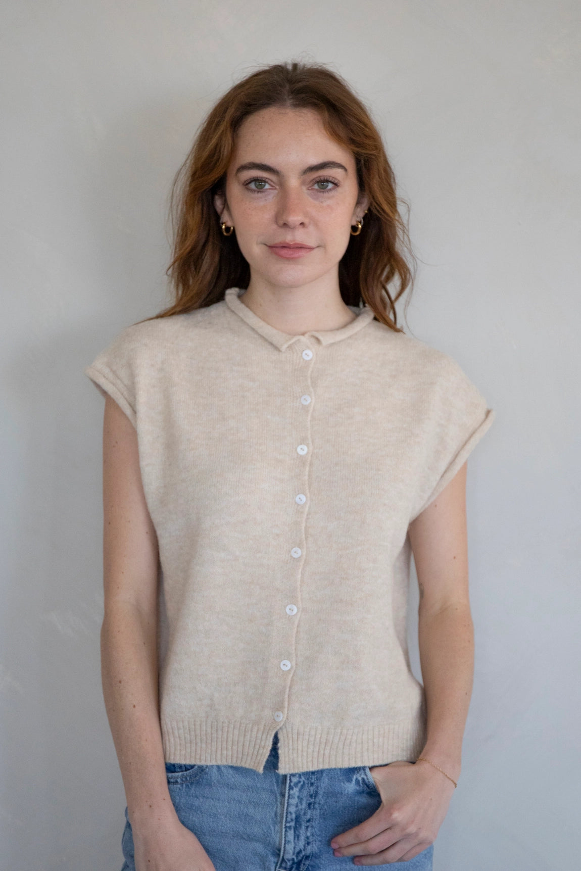 Piper Vest Cardigan- Natural