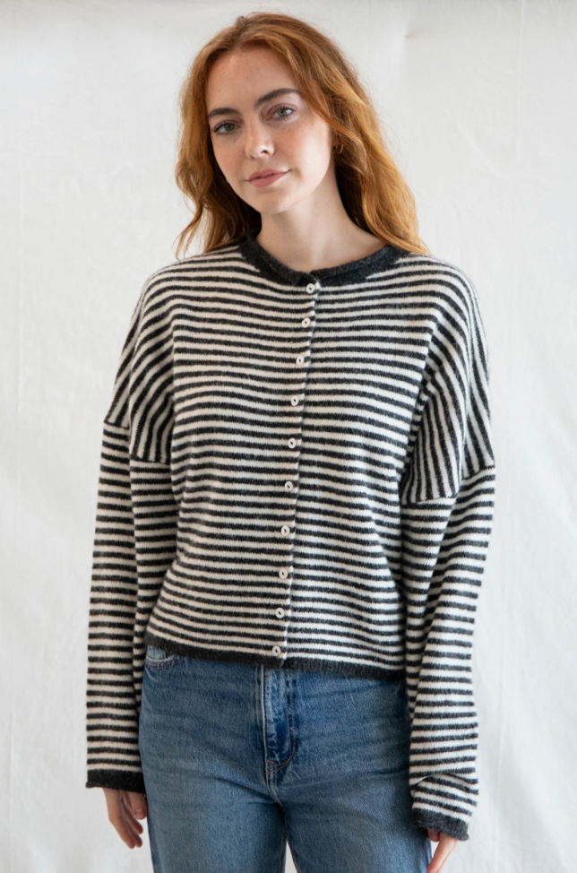 Piper Mini Stripe Cardi- Charcoal