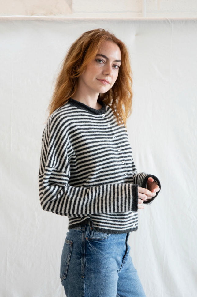 Piper Mini Stripe Cardi- Charcoal