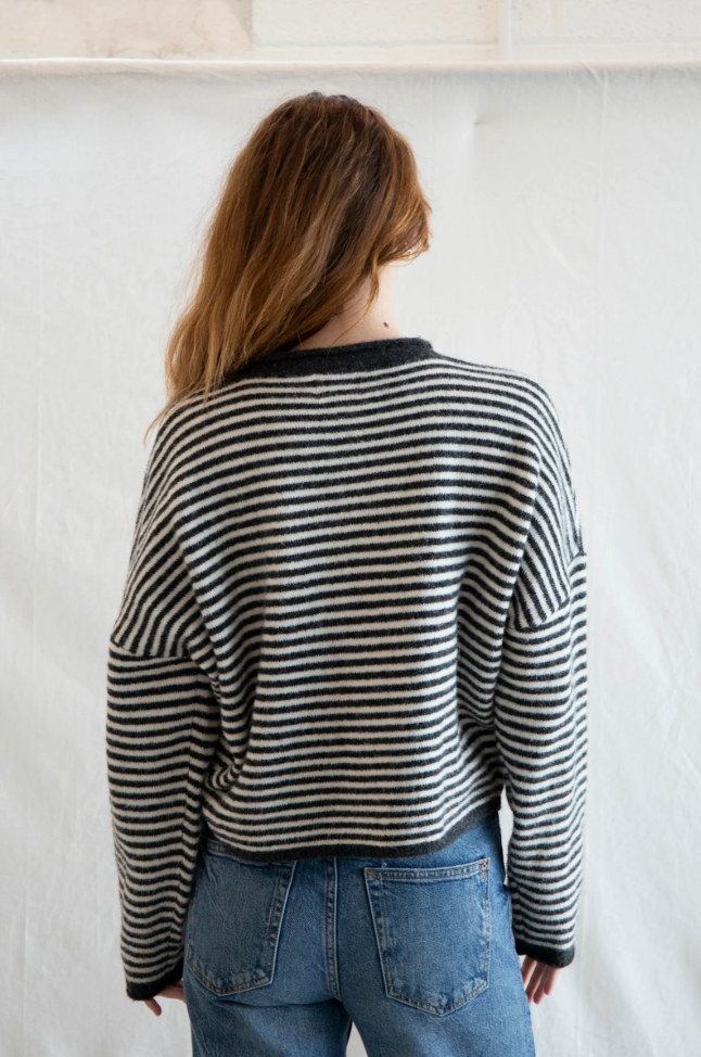Piper Mini Stripe Cardi- Charcoal
