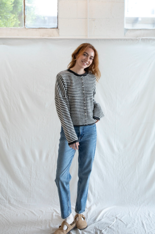 Piper Mini Stripe Cardi- Charcoal