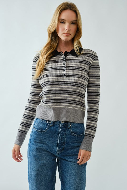 Riley Stripe Polo Sweater
