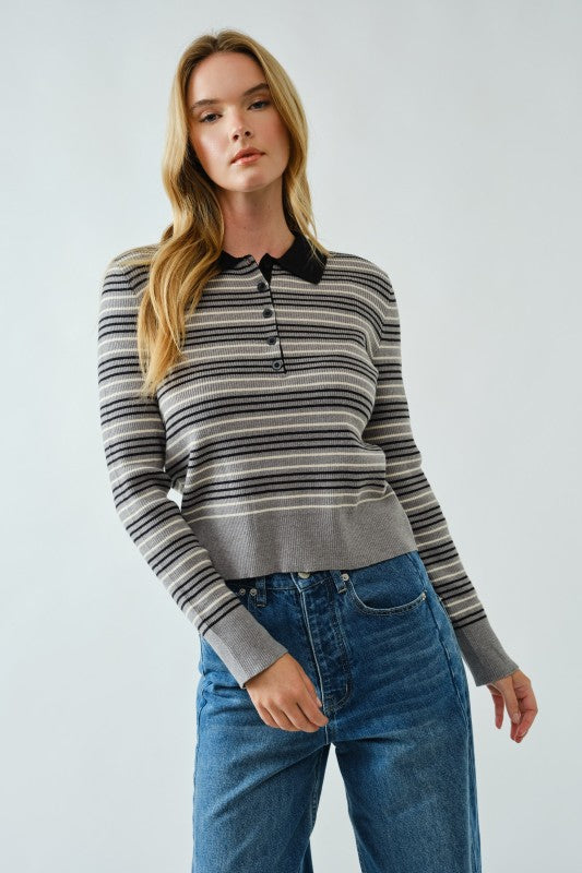Riley Stripe Polo Sweater