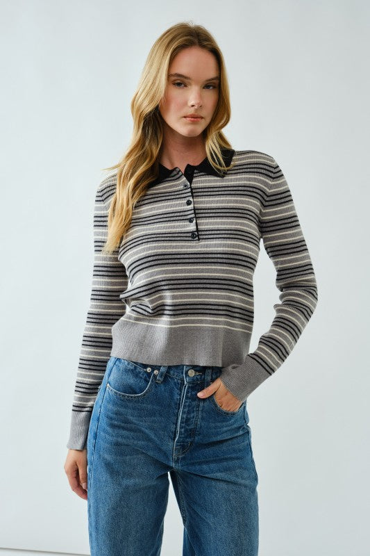 Riley Stripe Polo Sweater